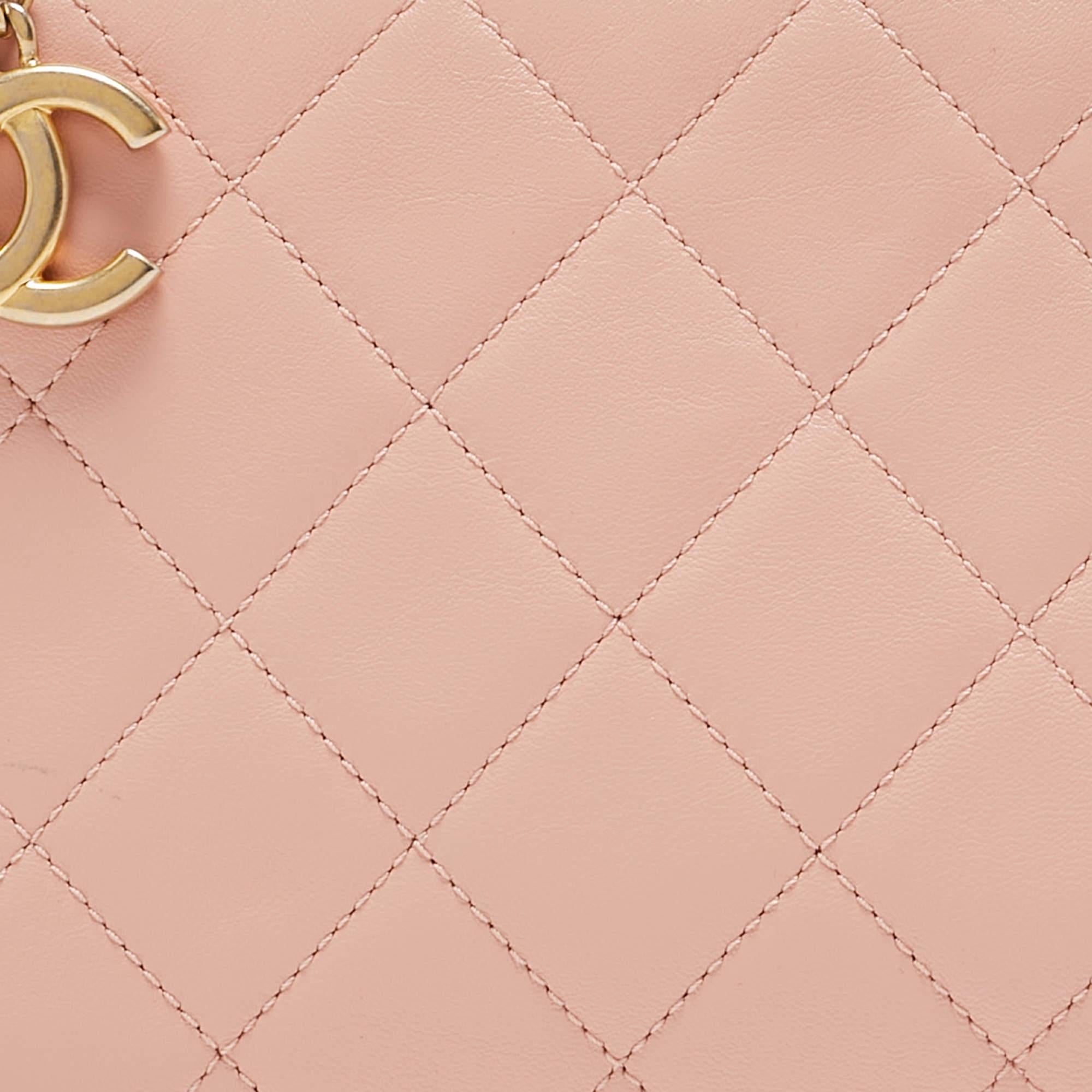 Chanel Light Pink Quilted Leather Logo Strap Belt Bag 12
