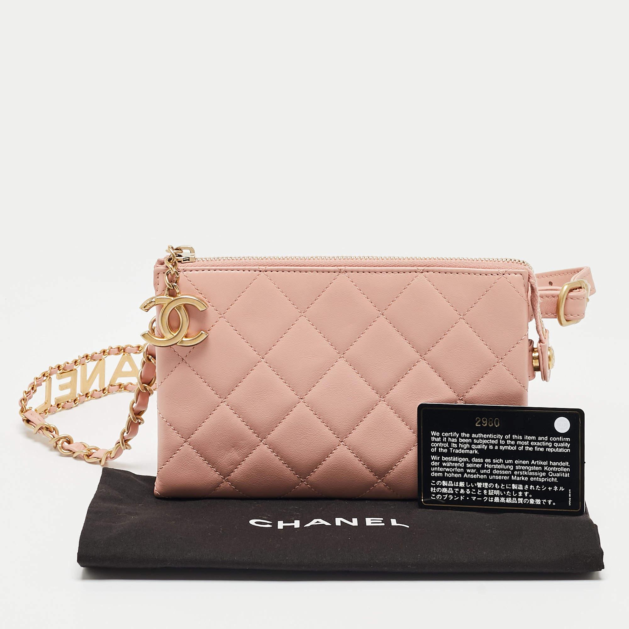 Chanel Light Pink Quilted Leather Logo Strap Belt Bag 13