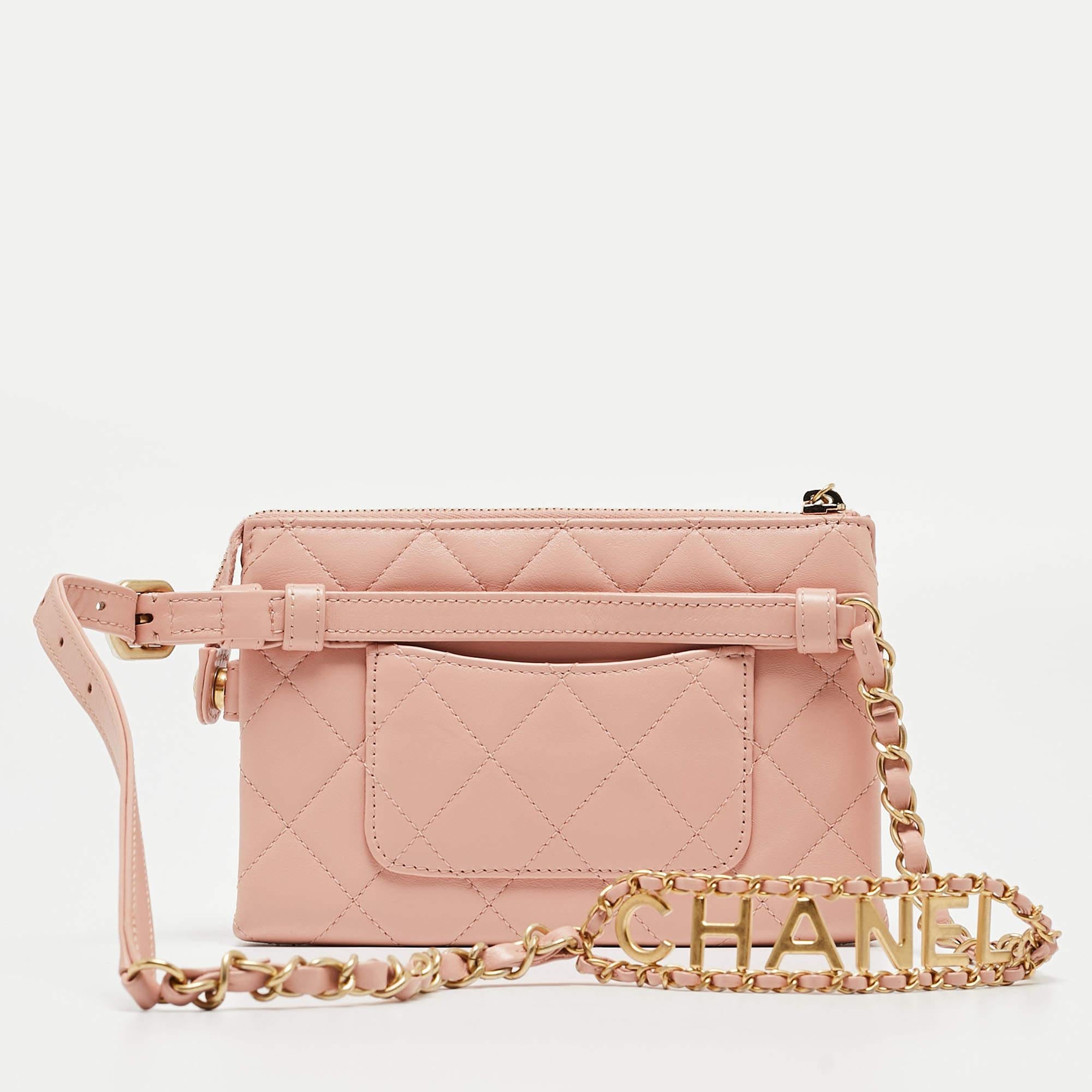 This uber-stylish Chanel waist belt bag aims to be an elevating piece. It is carefully created using light pink leather and has a CC zip pull. See how it transforms a T-shirt dress or a solid jumpsuit!

Includes: Original Dustbag, Authenticity Card