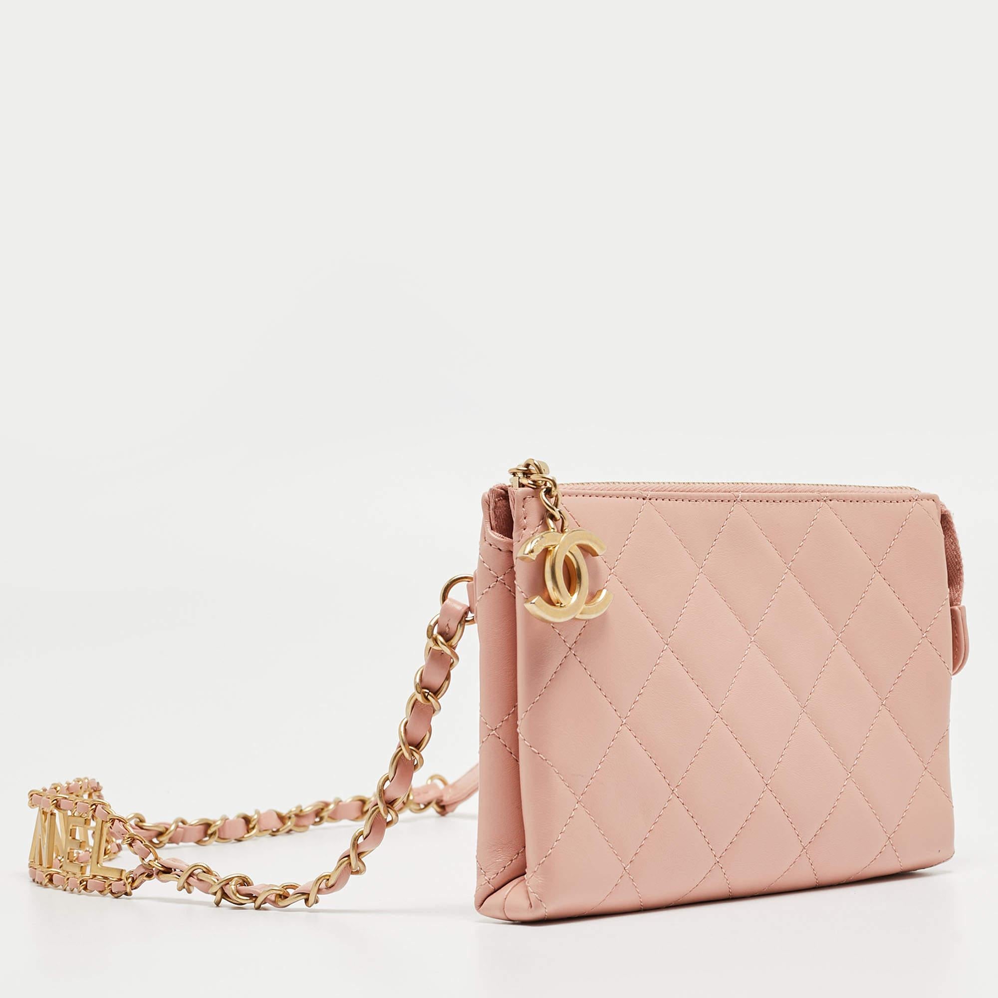 Women's Chanel Light Pink Quilted Leather Logo Strap Belt Bag