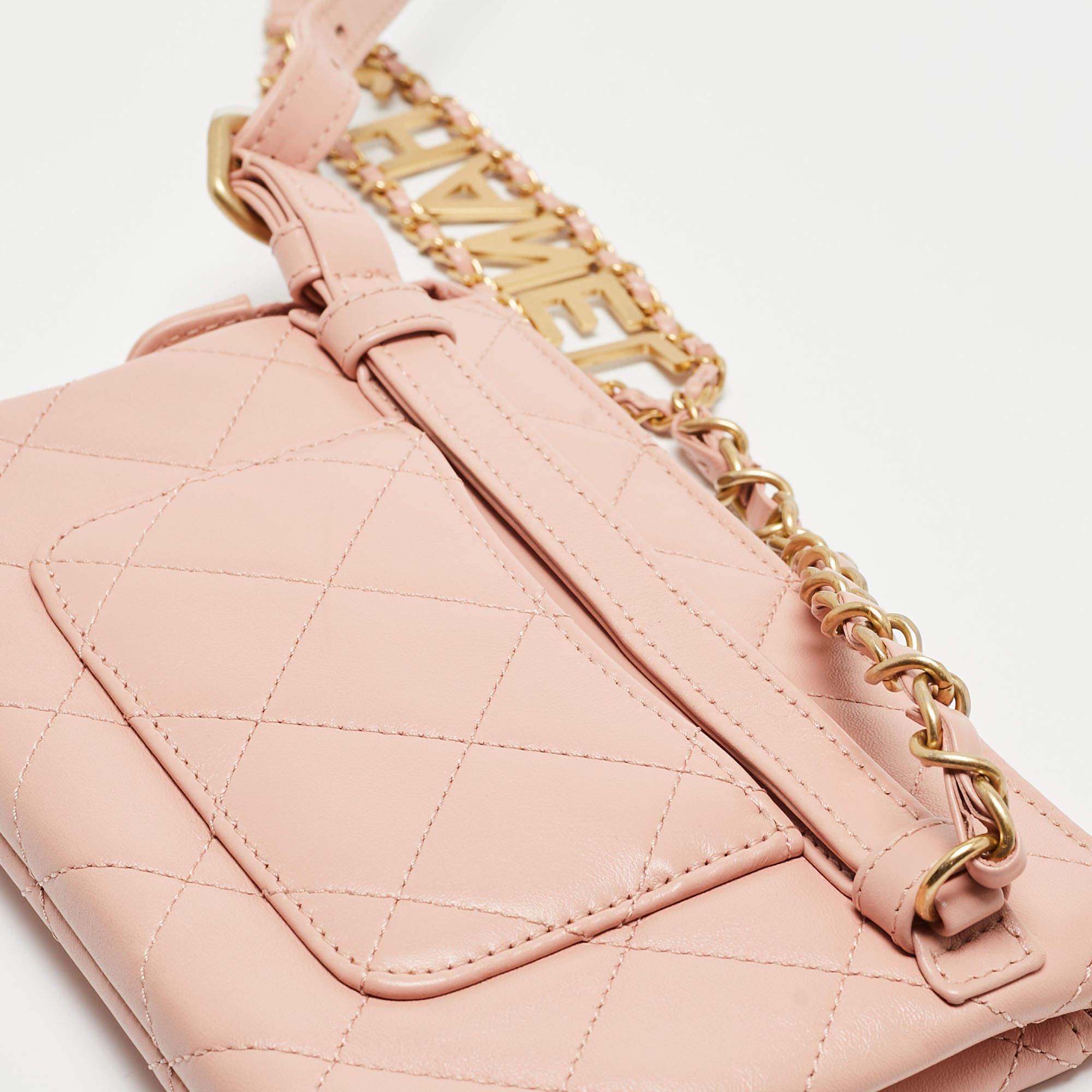 Chanel Light Pink Quilted Leather Logo Strap Belt Bag 2