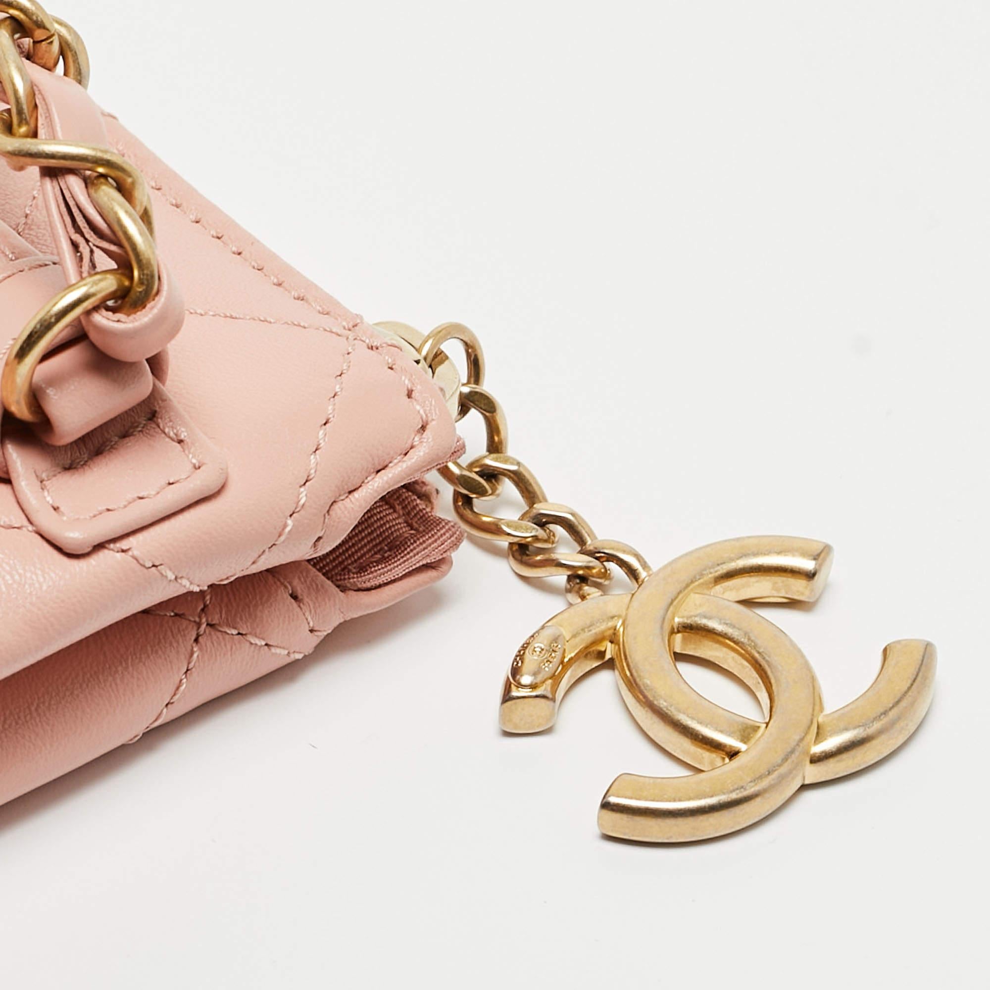 Chanel Light Pink Quilted Leather Logo Strap Belt Bag 3