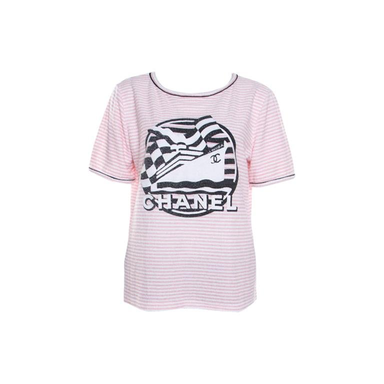 Chanel Light Pink Terry Crew Neck T-Shirt M For Sale at 1stDibs