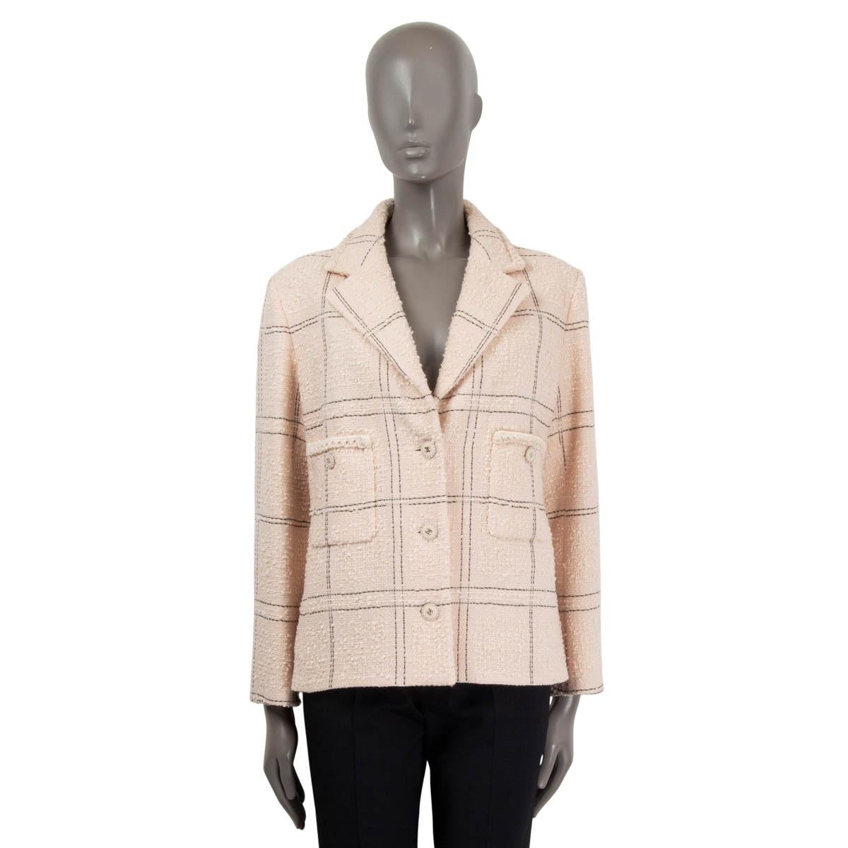 Women's CHANEL light pink wool 2021 21B PLAID TWEED Jacket 44 XL