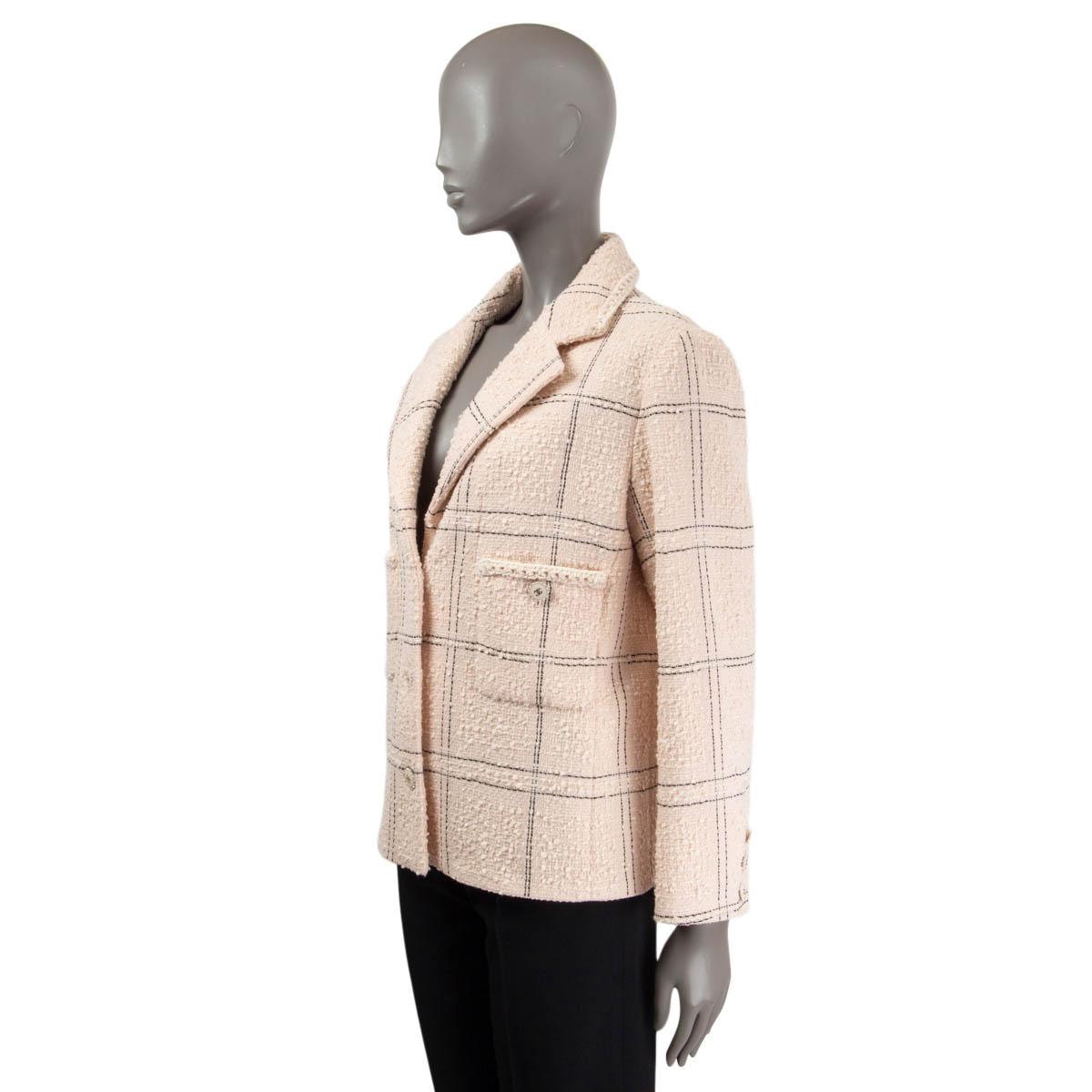 CHANEL light pink wool 2021 21B PLAID TWEED Jacket 44 XL 1