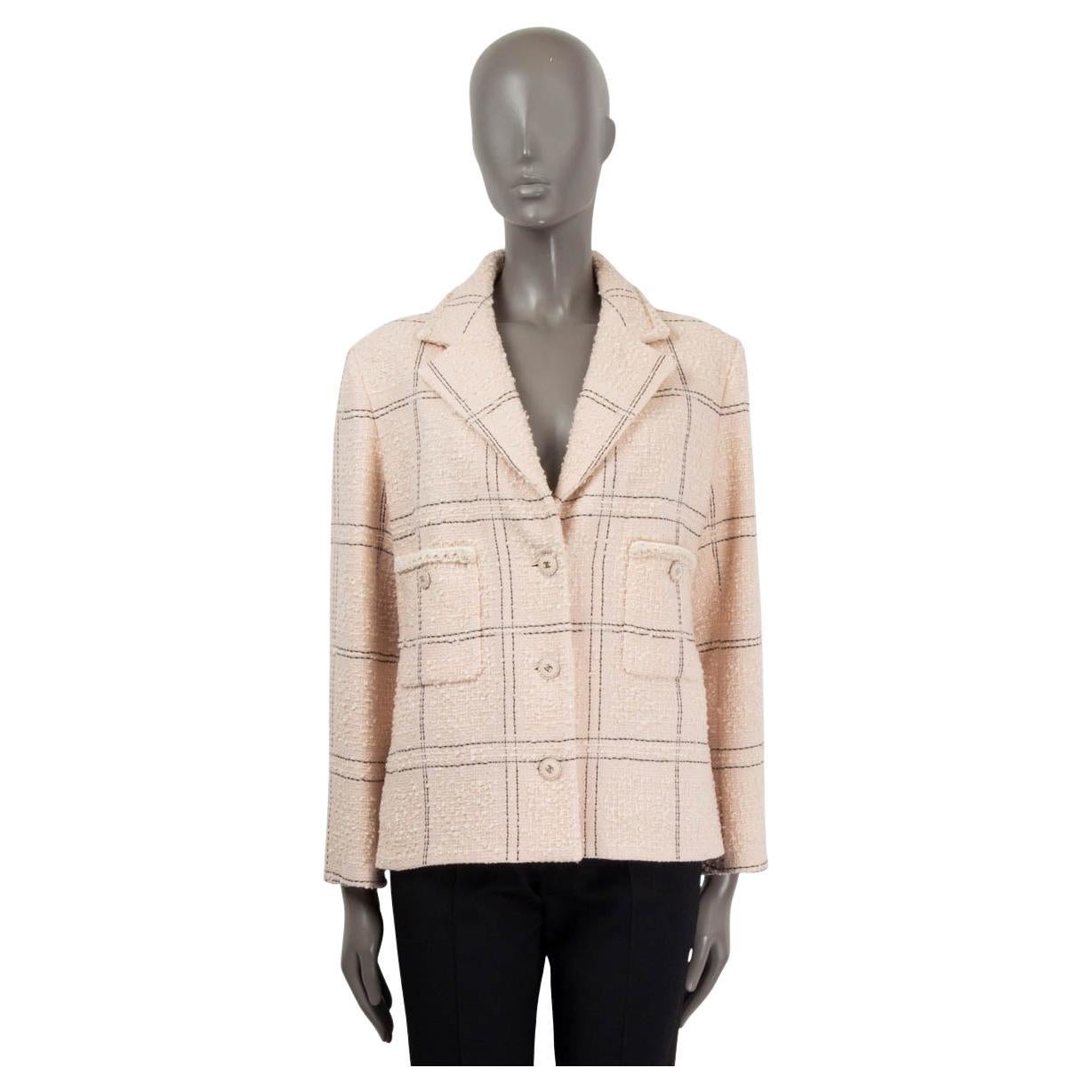 CHANEL light pink wool 2021 21B PLAID TWEED Jacket 44 XL