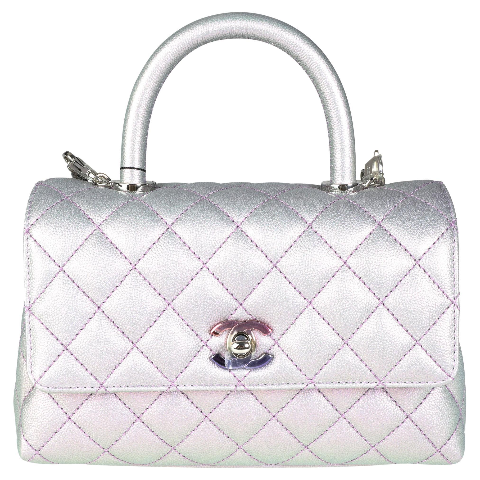 Chanel Light Purple Iridescent Quilted Caviar Small Coco Top Handle Bag