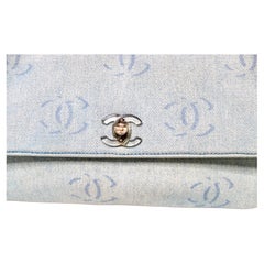 Chanel Light Wash Denim Interlocking CC Printed Flap Bag circa Y2K