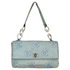 Chanel Light Wash Denim Interlocking CC Printed Flap Bag circa Y2K