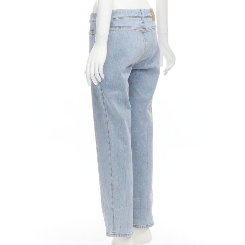 CHANEL light washed blue denim gold chain embroidery straight leg jeans FR40 M 1