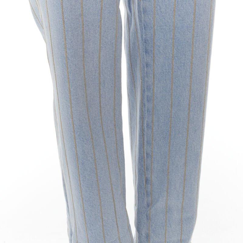 CHANEL light washed blue denim gold chain embroidery straight leg jeans FR40 M 3