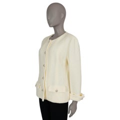 CHANEL light yellow 23S COLLARLESS TWEED Coat Jacket 46 fits L