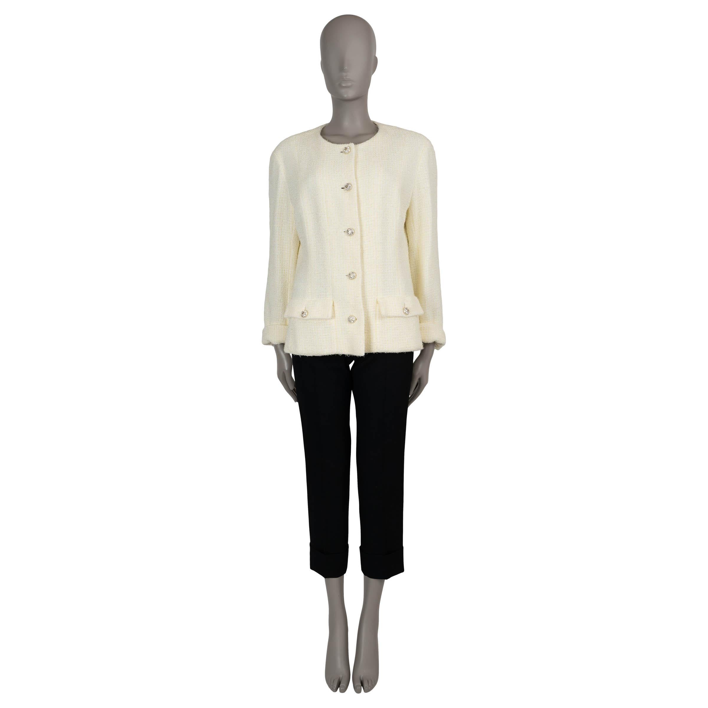 Women's CHANEL light yellow 23S COLLARLESS TWEED Coat Jacket 46 fits L For Sale