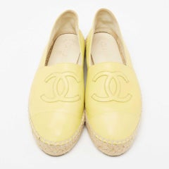 Chanel Light Yellow Leather CC Espadrille Flats Size 37