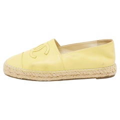 Chanel Light Yellow Leather CC Espadrille Flats Size 37