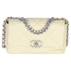 Chanel Light Yellow Quilted Lambskin Medium Chanel 19 Flap Bag