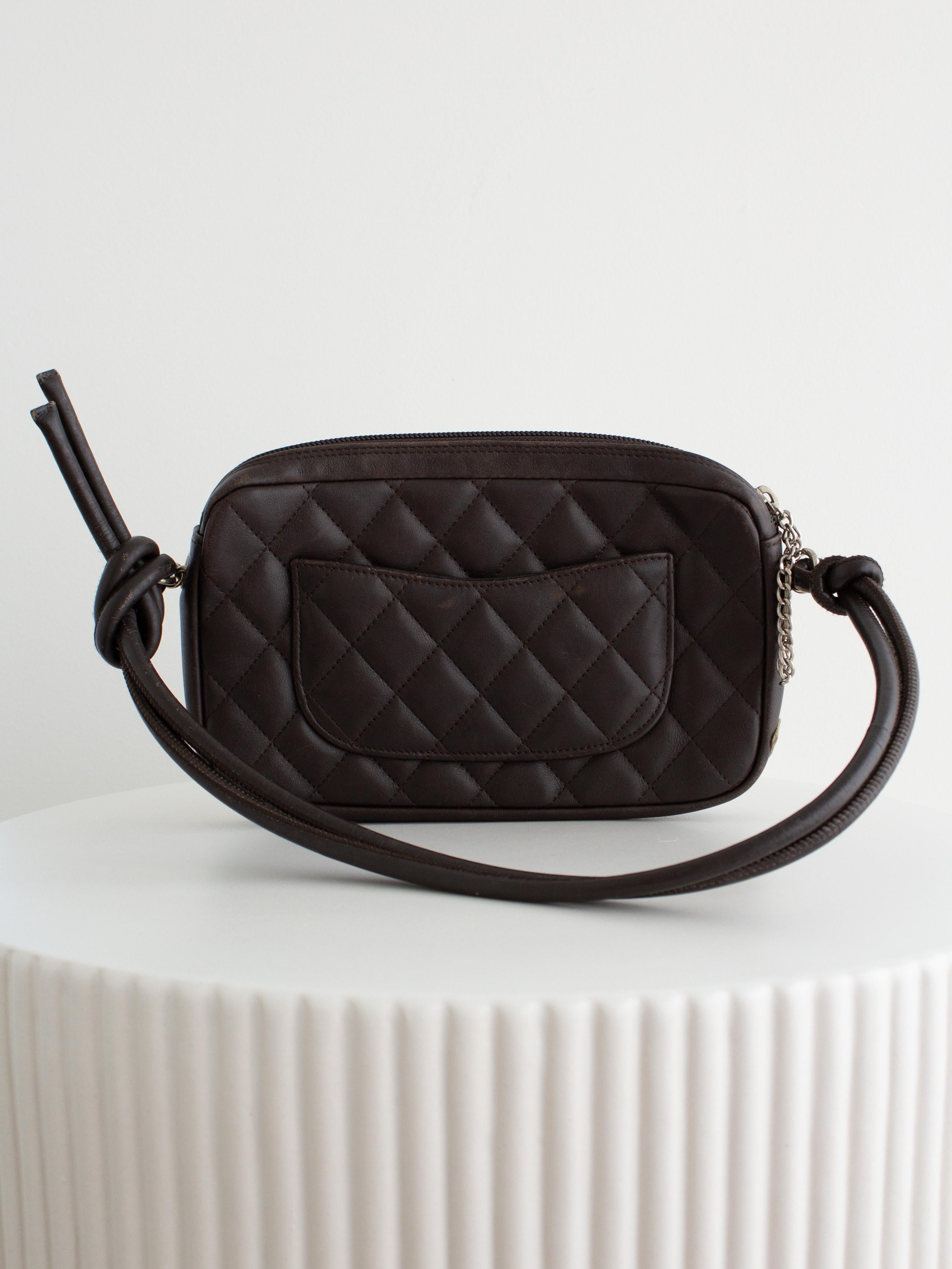 Chanel Ligne Cambon Pochette Schokoladenbraun Beige Logo Tasche im Angebot 5
