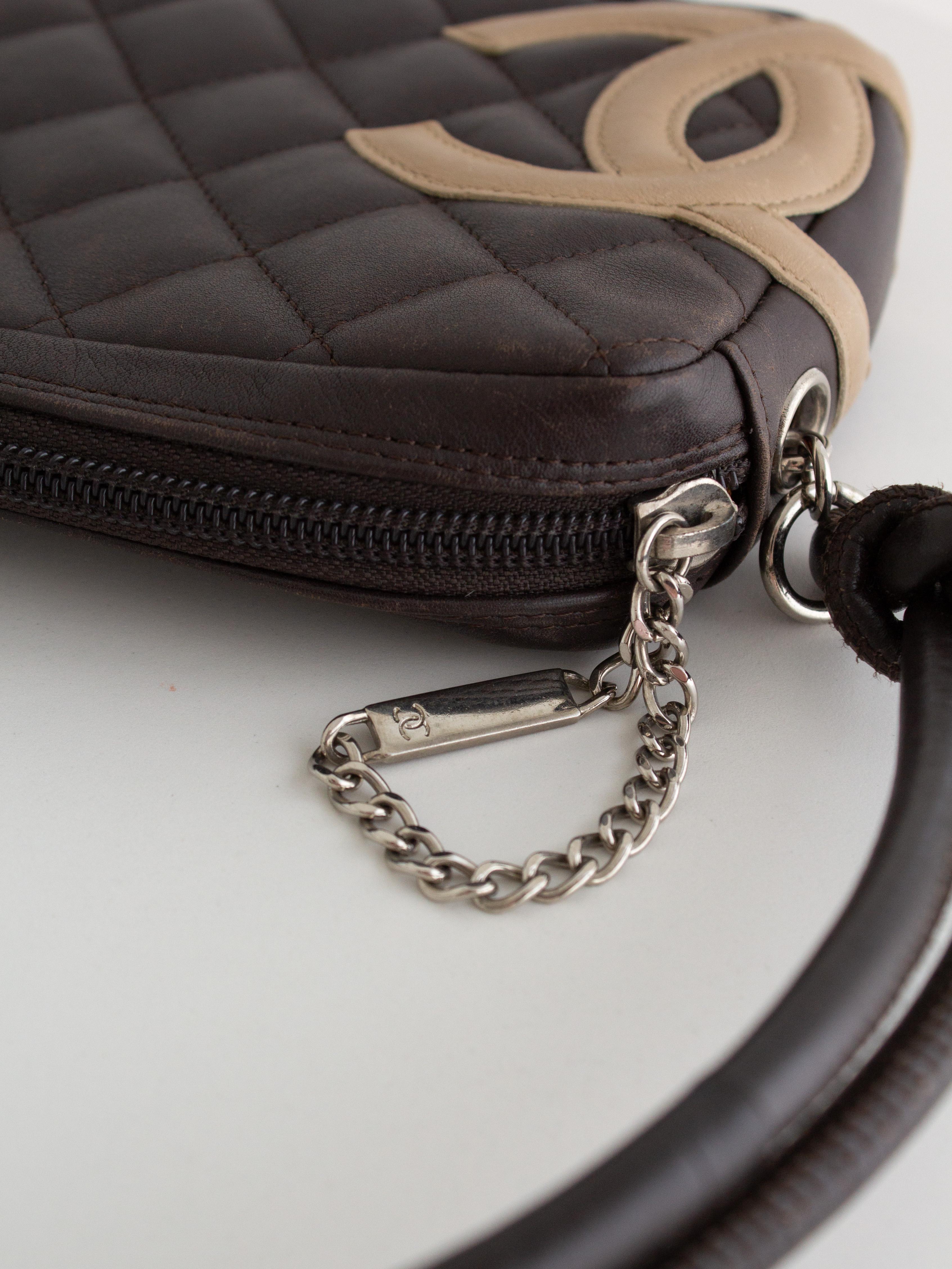 Chanel Ligne Cambon Pochette Schokoladenbraun Beige Logo Tasche im Angebot 8