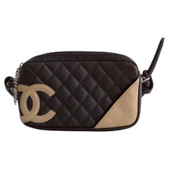 Chanel Ligne Cambon Pochette Schokoladenbraun Beige Logo Tasche