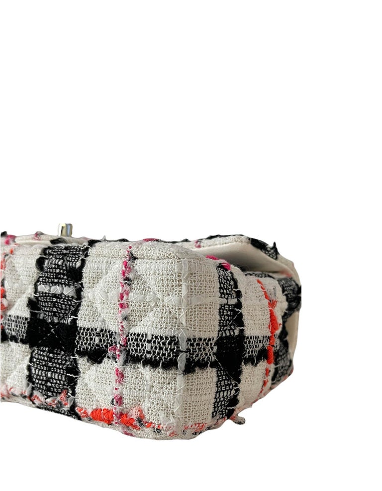 Chanel LIKE NEW 2021 White/Black/Neon Tweed Rectangular Mini Flap Crossbody  Bag
