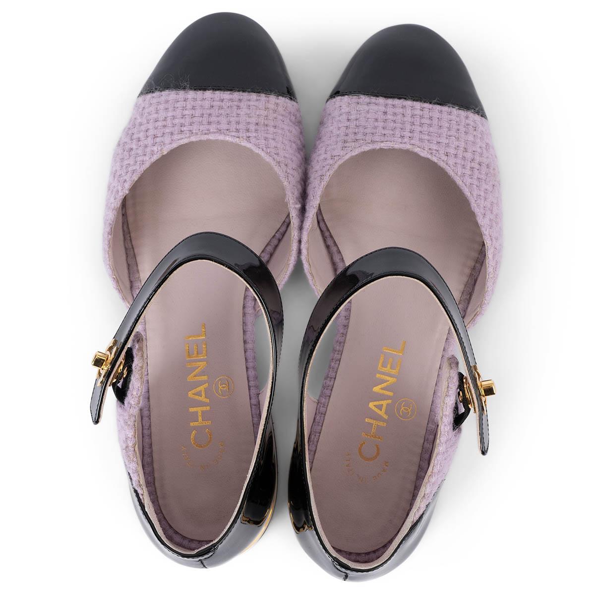CHANEL lilac 2021 21K TWEED & PATENT MARY JANE Flats Shoes 37 For Sale 2