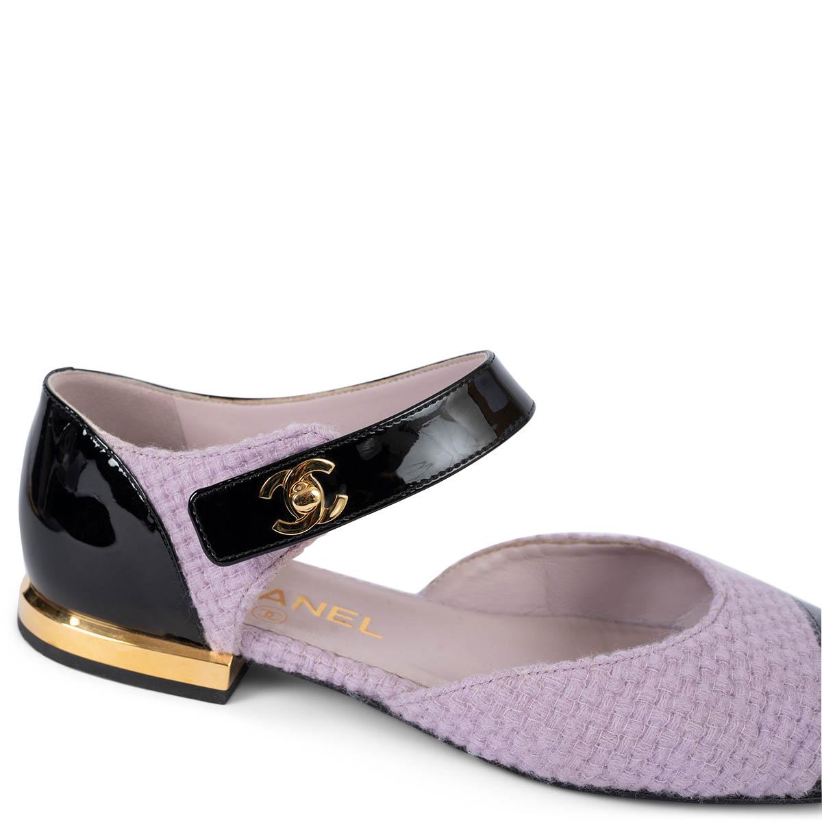 CHANEL lilac 2021 21K TWEED & PATENT MARY JANE Flats Shoes 37 For Sale 3