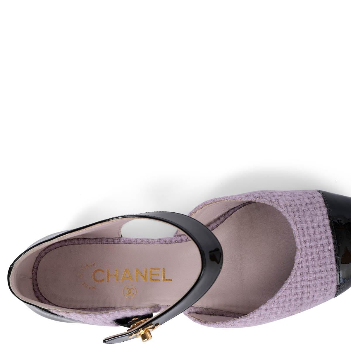CHANEL lilac 2021 21K TWEED & PATENT MARY JANE Flats Shoes 37 For Sale 4