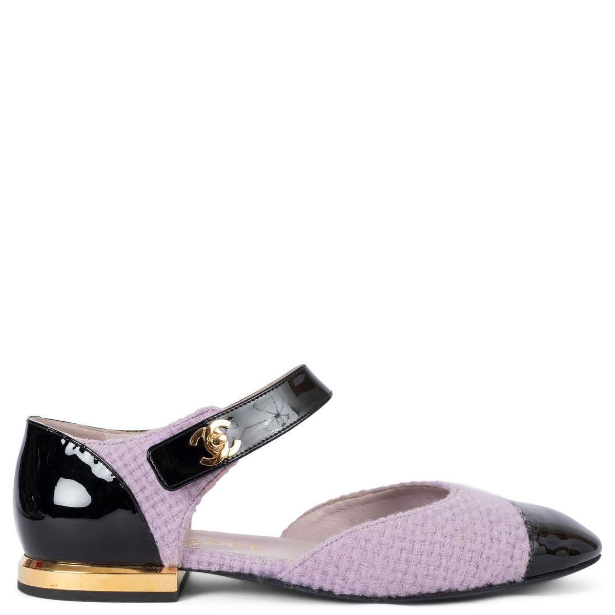 CHANEL lilac 2021 21K TWEED & PATENT MARY JANE Flats Shoes 37 For Sale