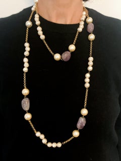 Chanel Lilac and Faux Pearls Sautoir Necklace