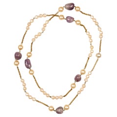 Chanel Lilac and Faux Pearls Sautoir Necklace