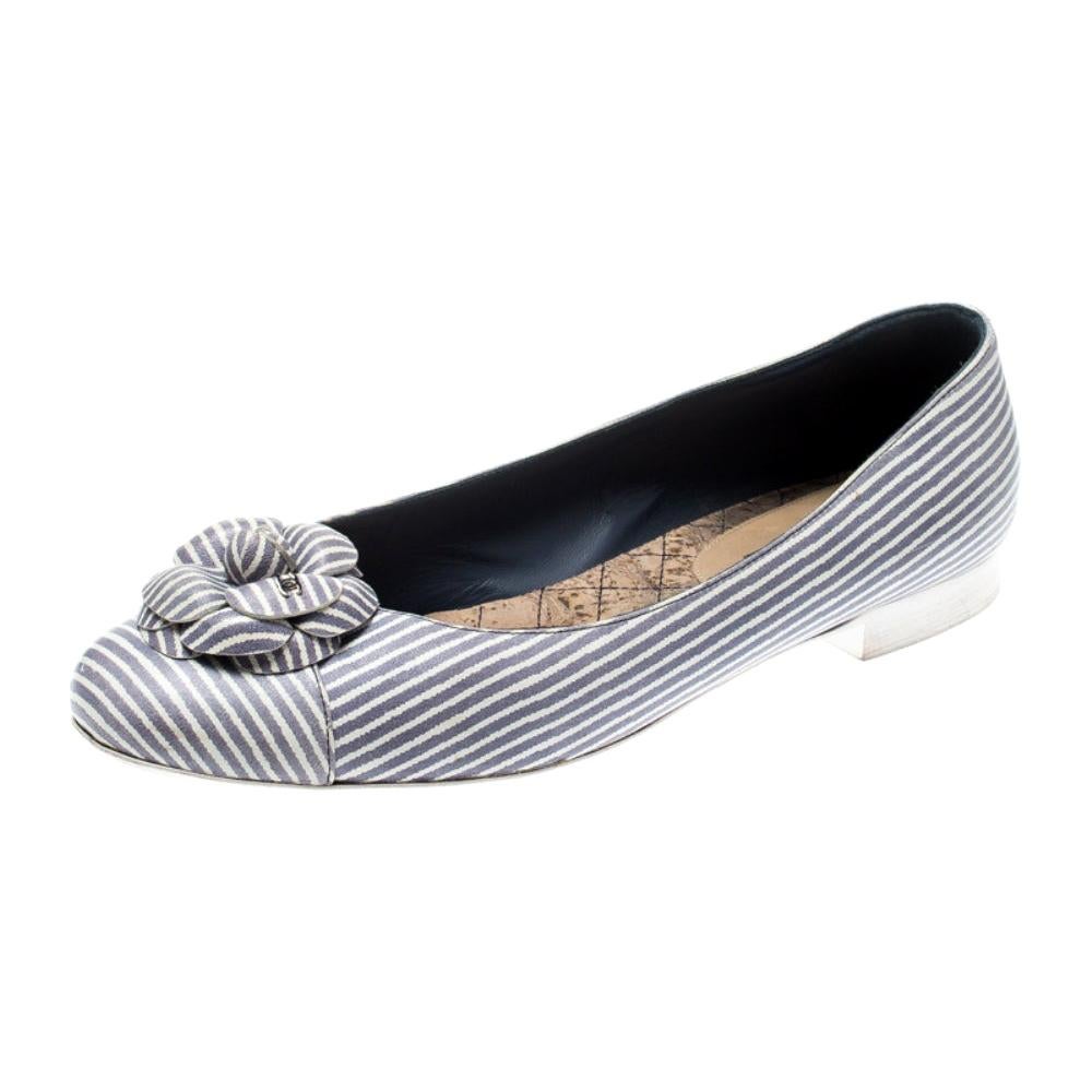 Chanel Lilac and White Striped Camellia Ballet Flats Size 39.5 For Sale ...