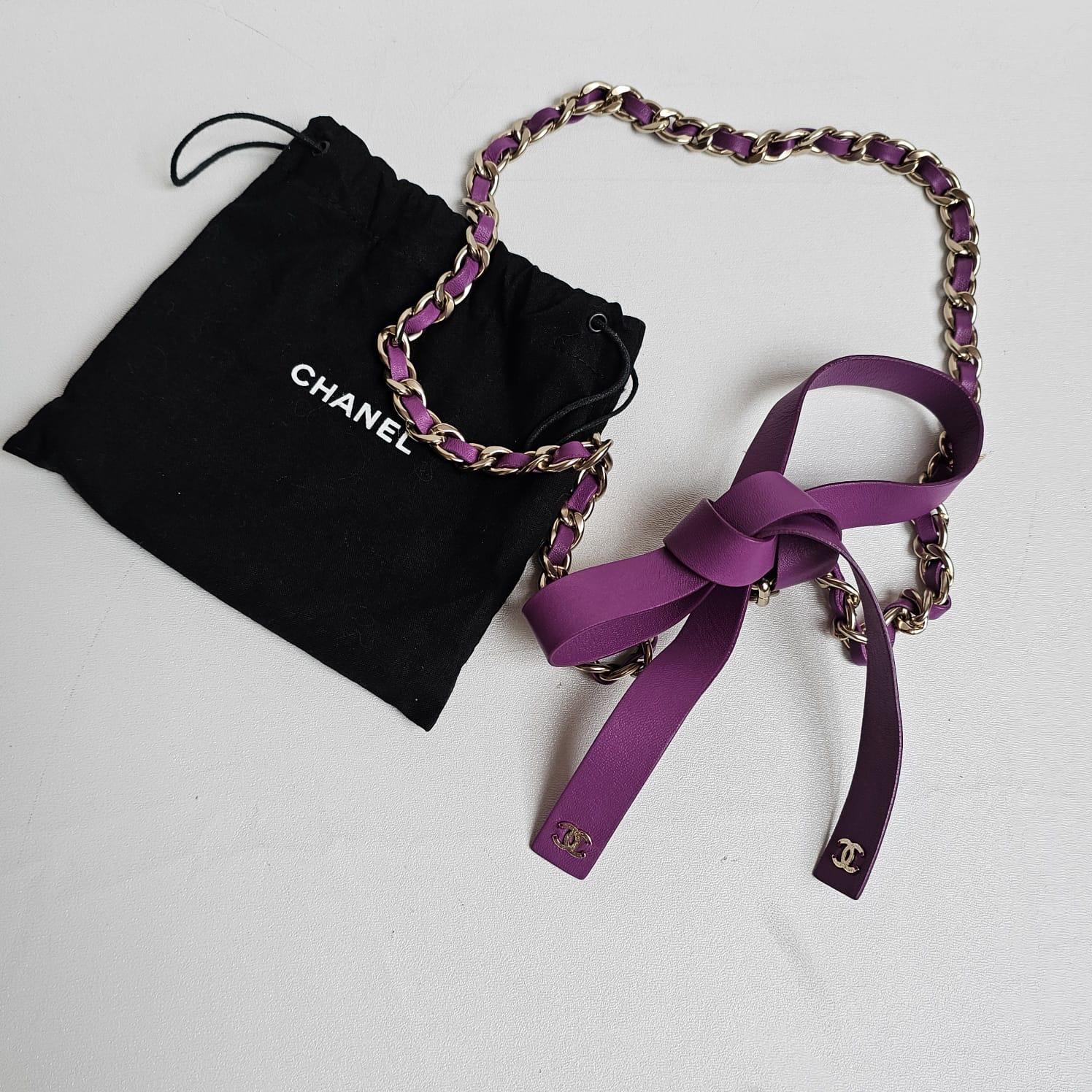 Women's Chanel Lilac Bow Leather Chain Entwined Waist Belt For Sale