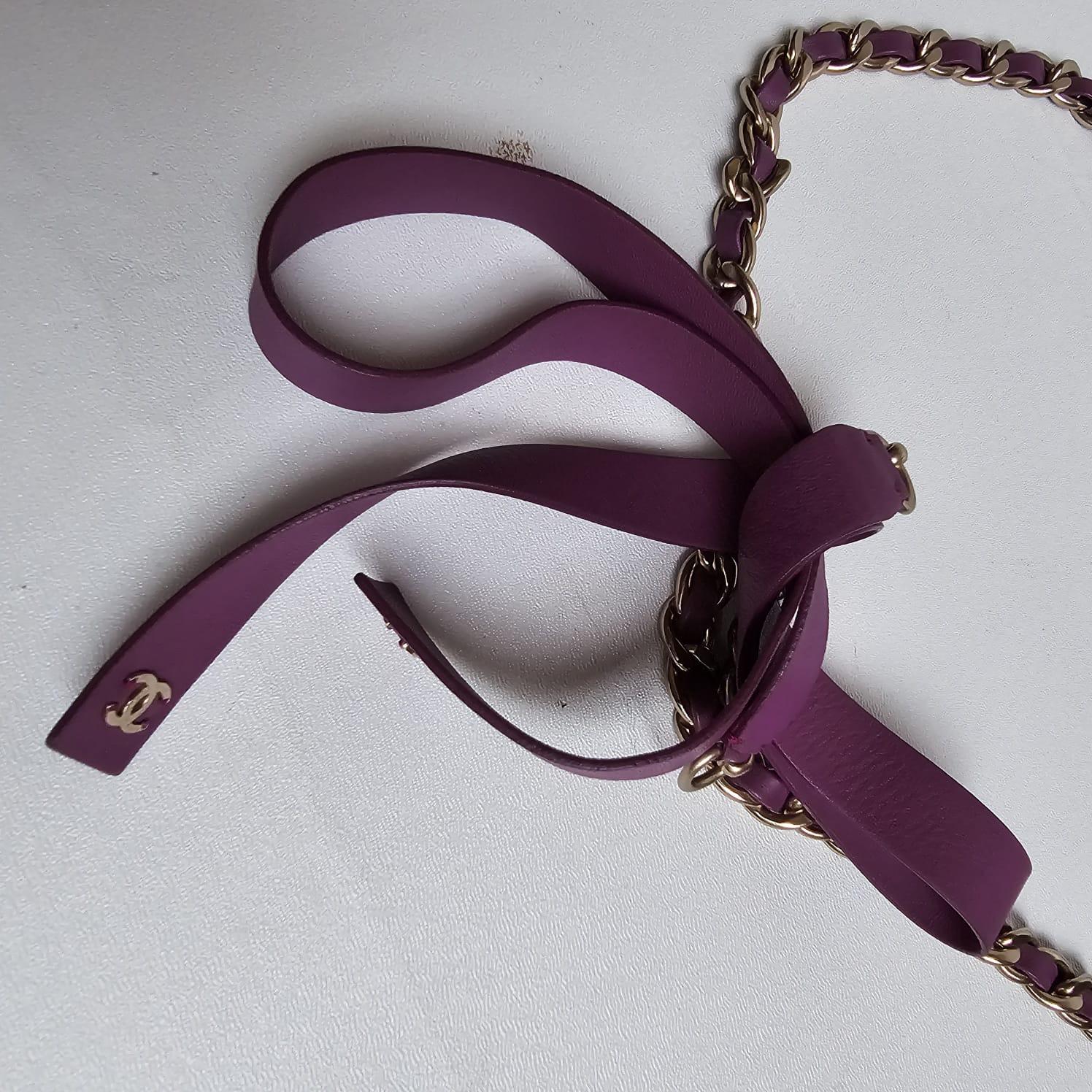Chanel Lilac Bow Leather Chain Entwined Waist Belt For Sale 1