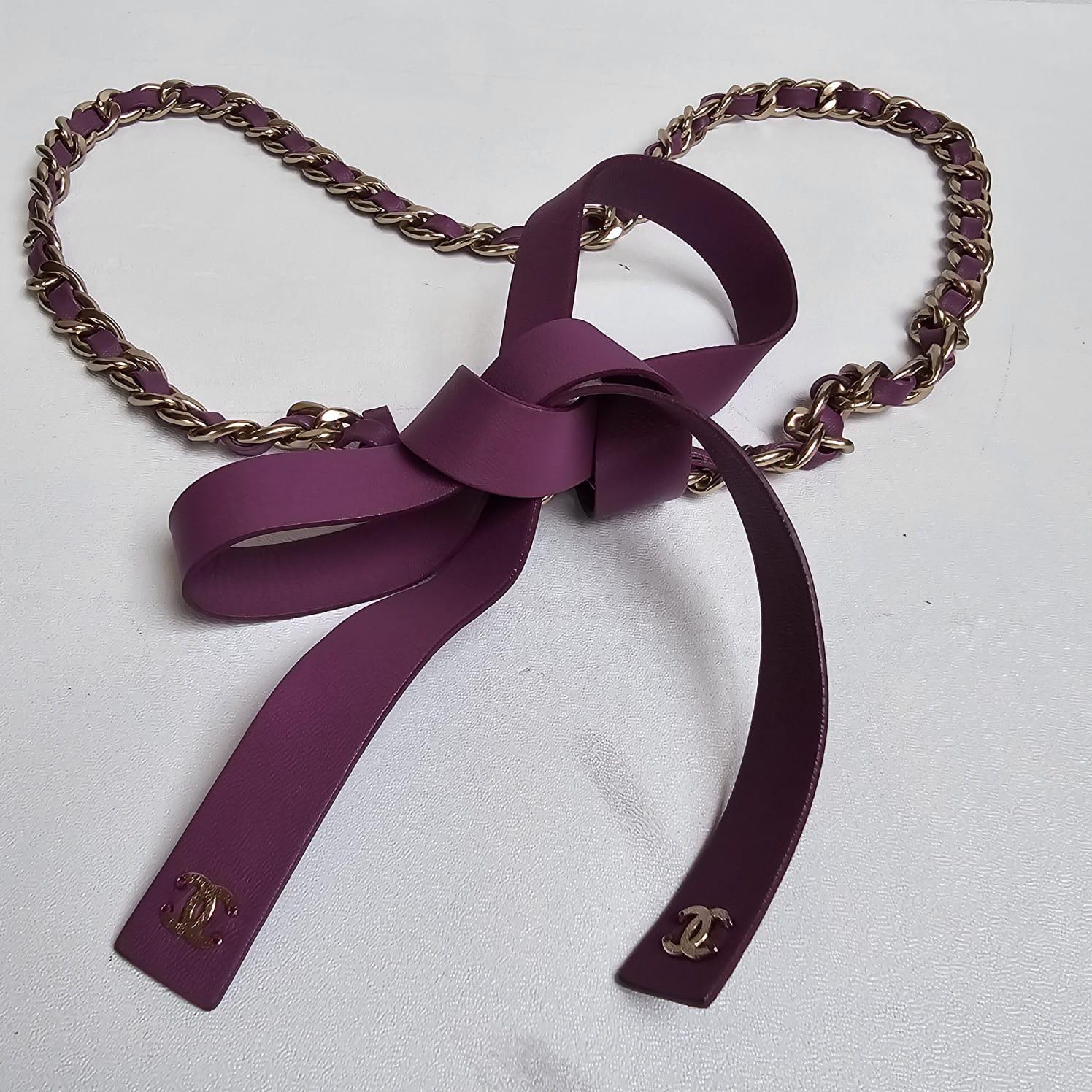 Chanel Lilac Bow Leather Chain Entwined Waist Belt For Sale 2