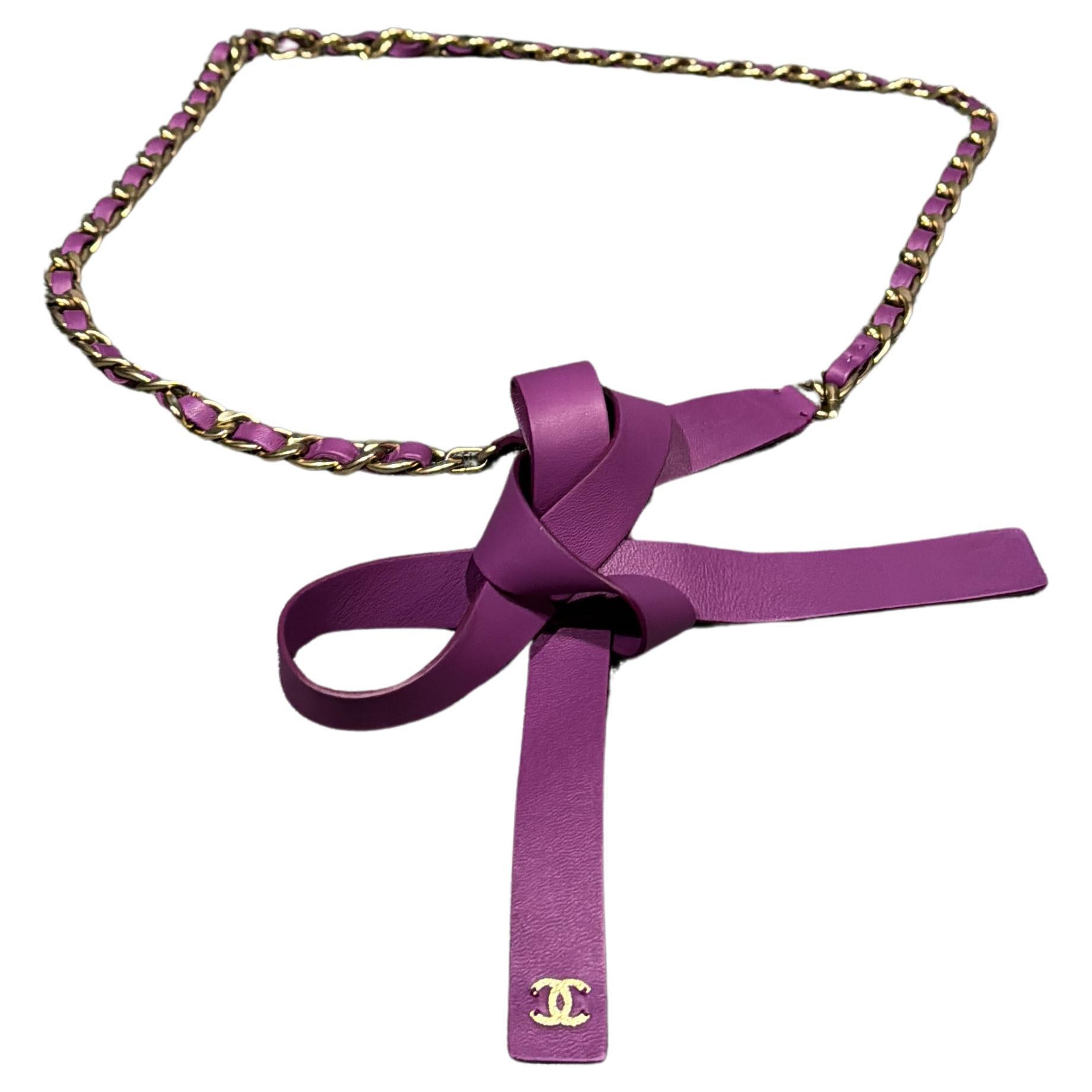 Chanel Lilac Bow Leather Chain Entwined Waist Belt For Sale