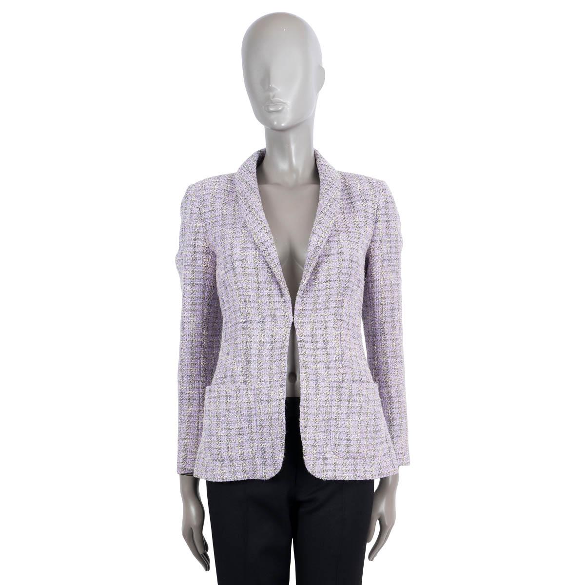 Gray CHANEL lilac cotton 2016 16S SHAWL COLLAR IRIDESCENT TWEED Jacket 36 XS For Sale