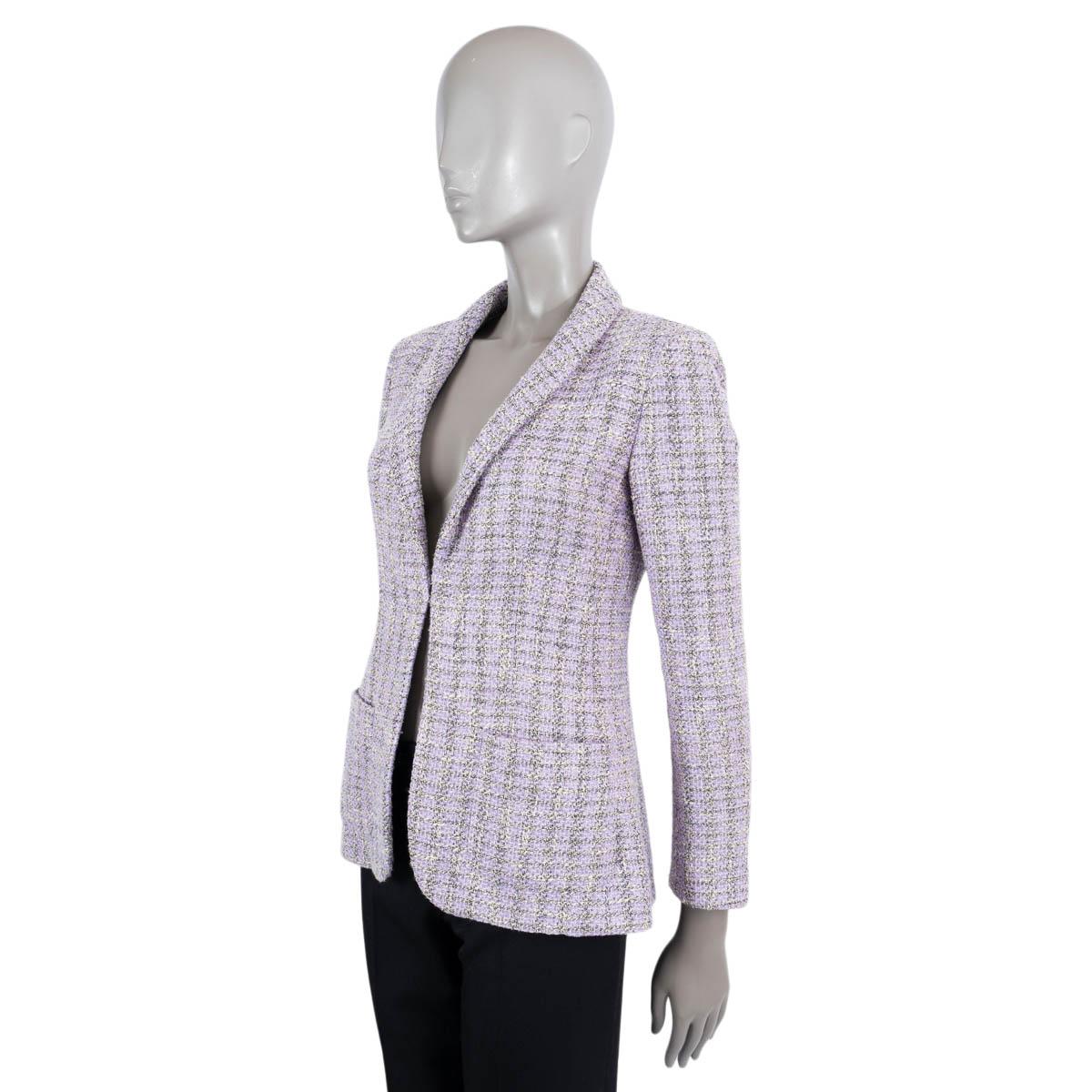 Women's CHANEL lilac cotton 2016 16S SHAWL COLLAR IRIDESCENT TWEED Jacket 36 XS For Sale