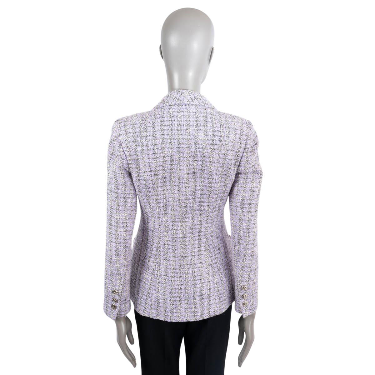 CHANEL lilac cotton 2016 16S SHAWL COLLAR IRIDESCENT TWEED Jacket 36 XS For Sale 1