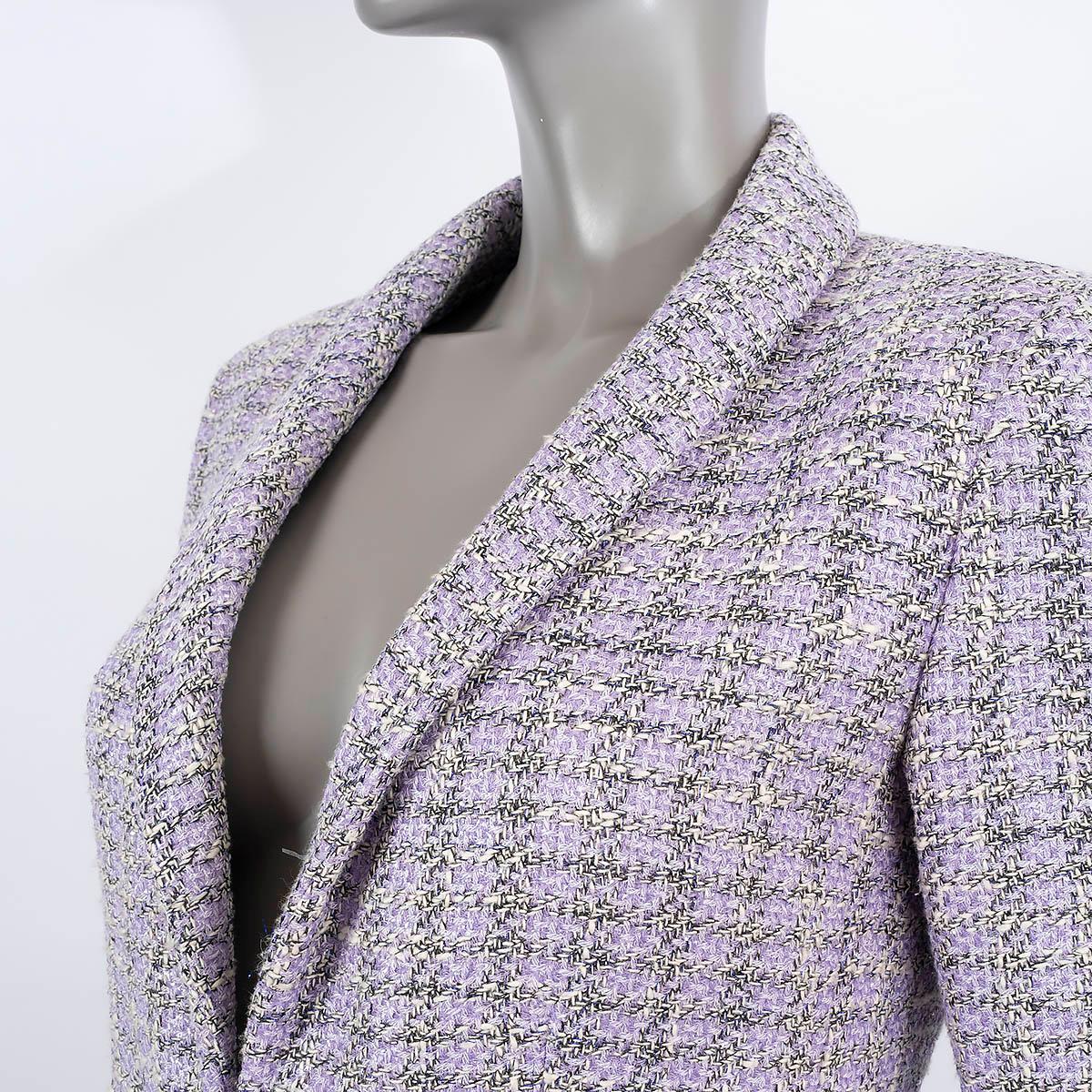 CHANEL lila Baumwolle 2016 16S SHAWL COLLAR IRIDESCENT TWEED Jacke 36 XS im Angebot 2