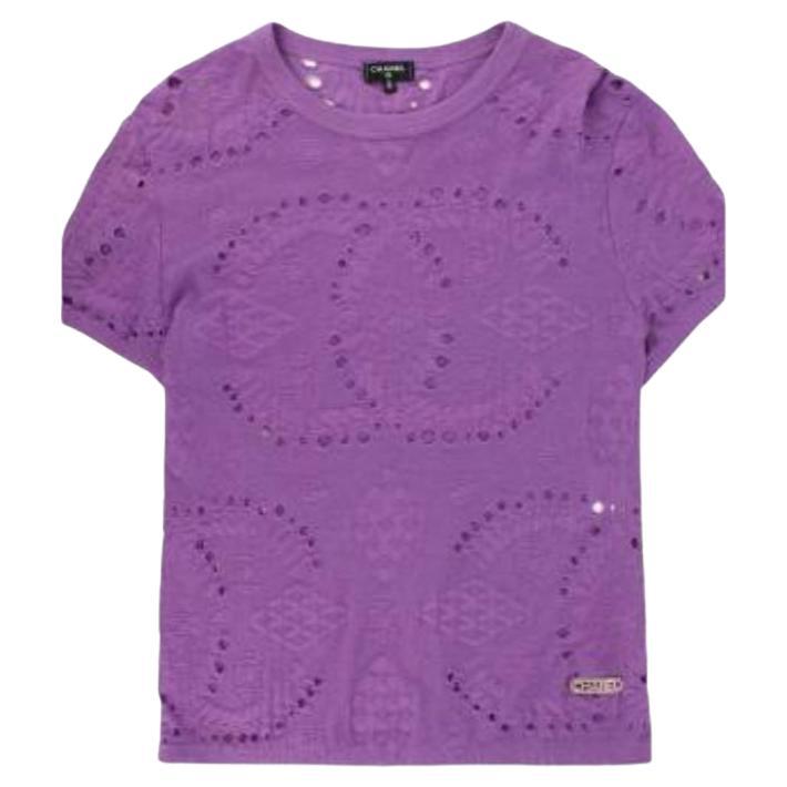Chanel Cashmere and Silk Purple Short Sleeves Top For Sale at 1stDibs