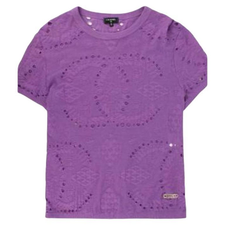 Chanel Lilac Eyelet Embroidered Distressed T-shirt For Sale at 1stDibs