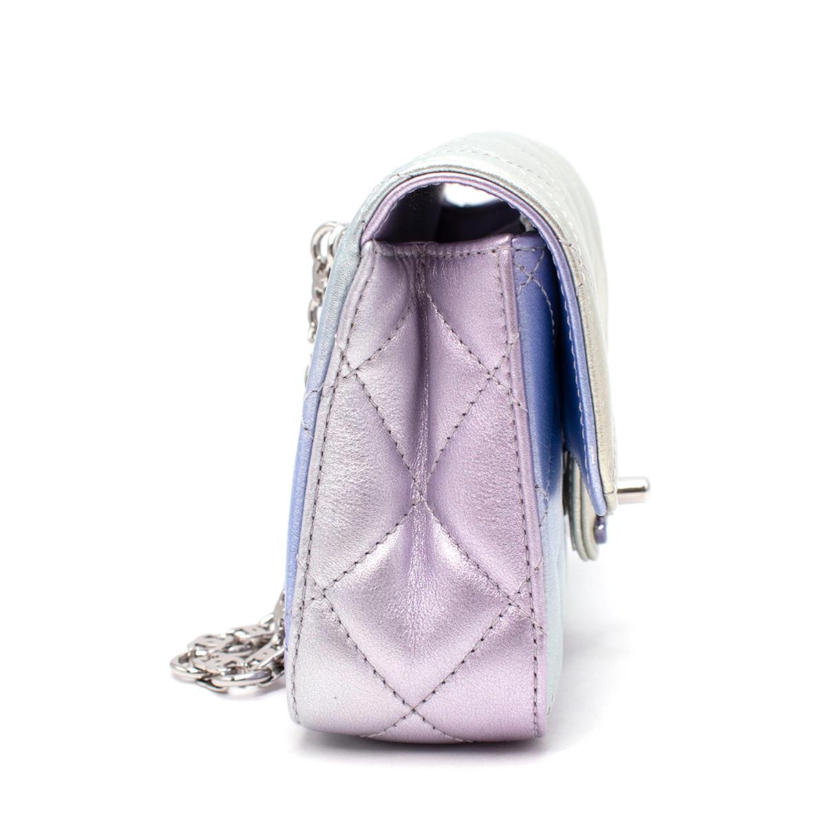 Gray Chanel Lilac Iridescent Metallic Diamond Quilted Leather Minaudiere For Sale