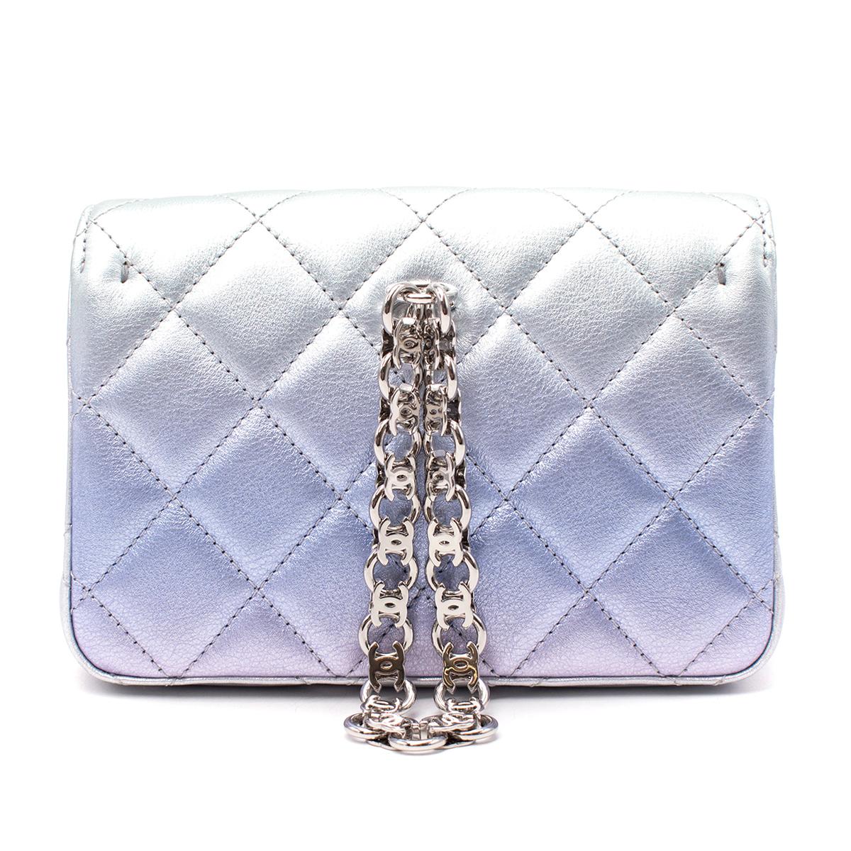 Chanel Lilac Iridescent Metallic Diamond Quilted Leather Minaudiere In Excellent Condition For Sale In London, GB