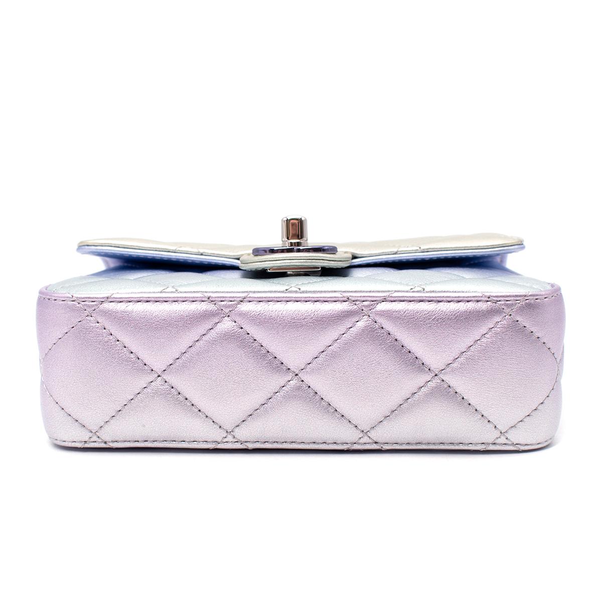 Chanel Lilac Iridescent Metallic Diamond Quilted Leather Minaudiere For Sale 1
