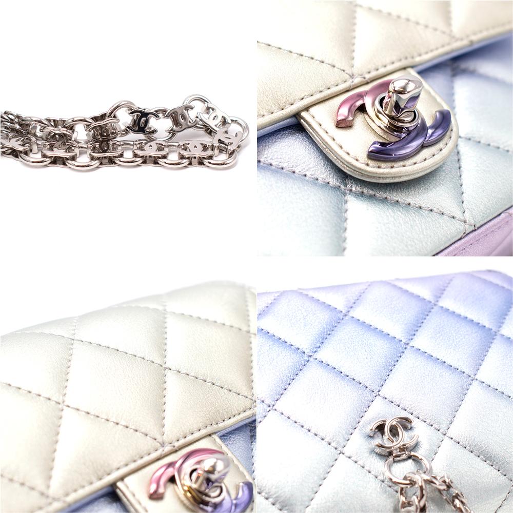 Chanel Lilac Iridescent Metallic Diamond Quilted Leather Minaudiere For Sale 3