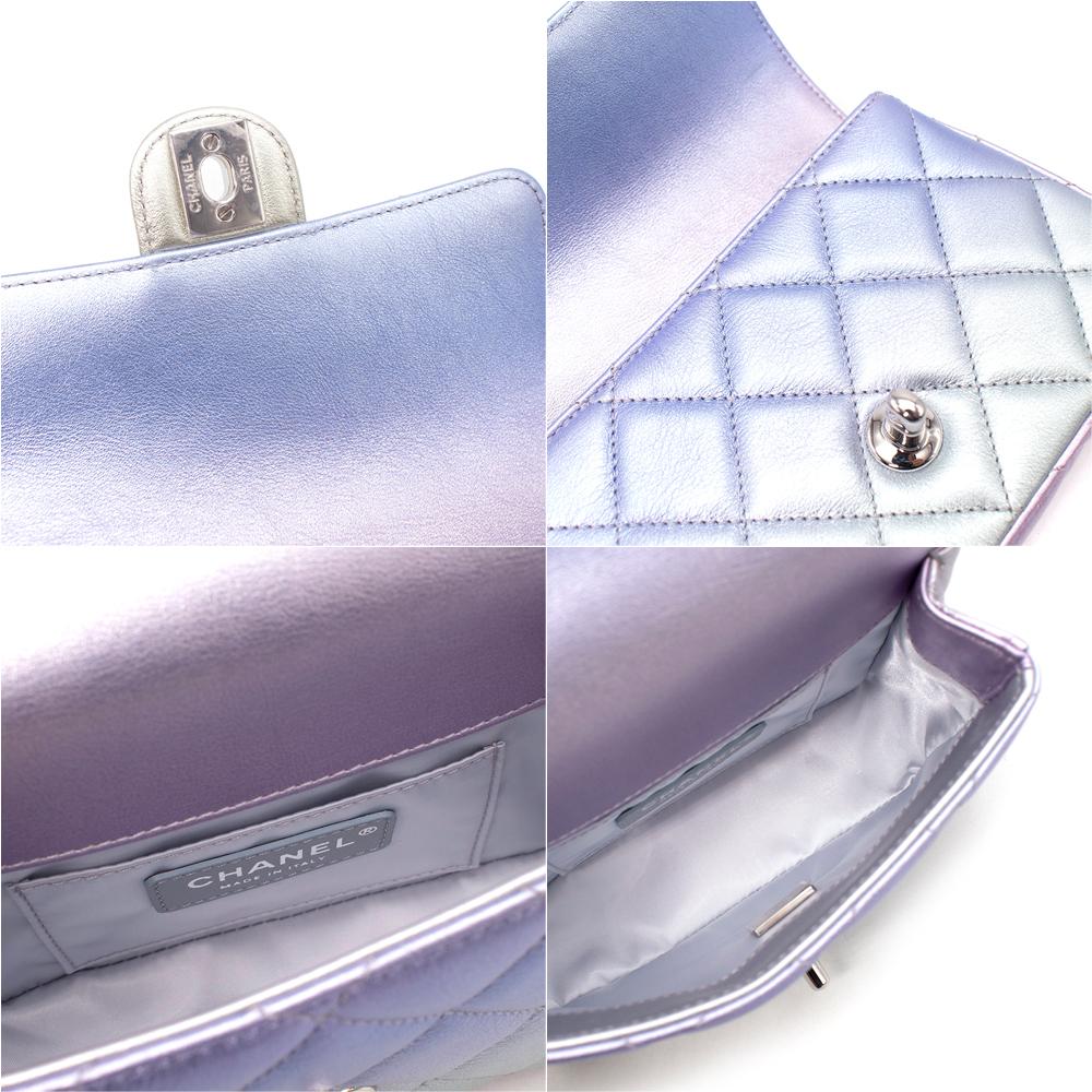 Chanel Lilac Iridescent Metallic Diamond Quilted Leather Minaudiere For Sale 4