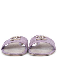 CHANEL lilac lizard 2013 13C PEARL CC SLIDE Sandals Shoes 38