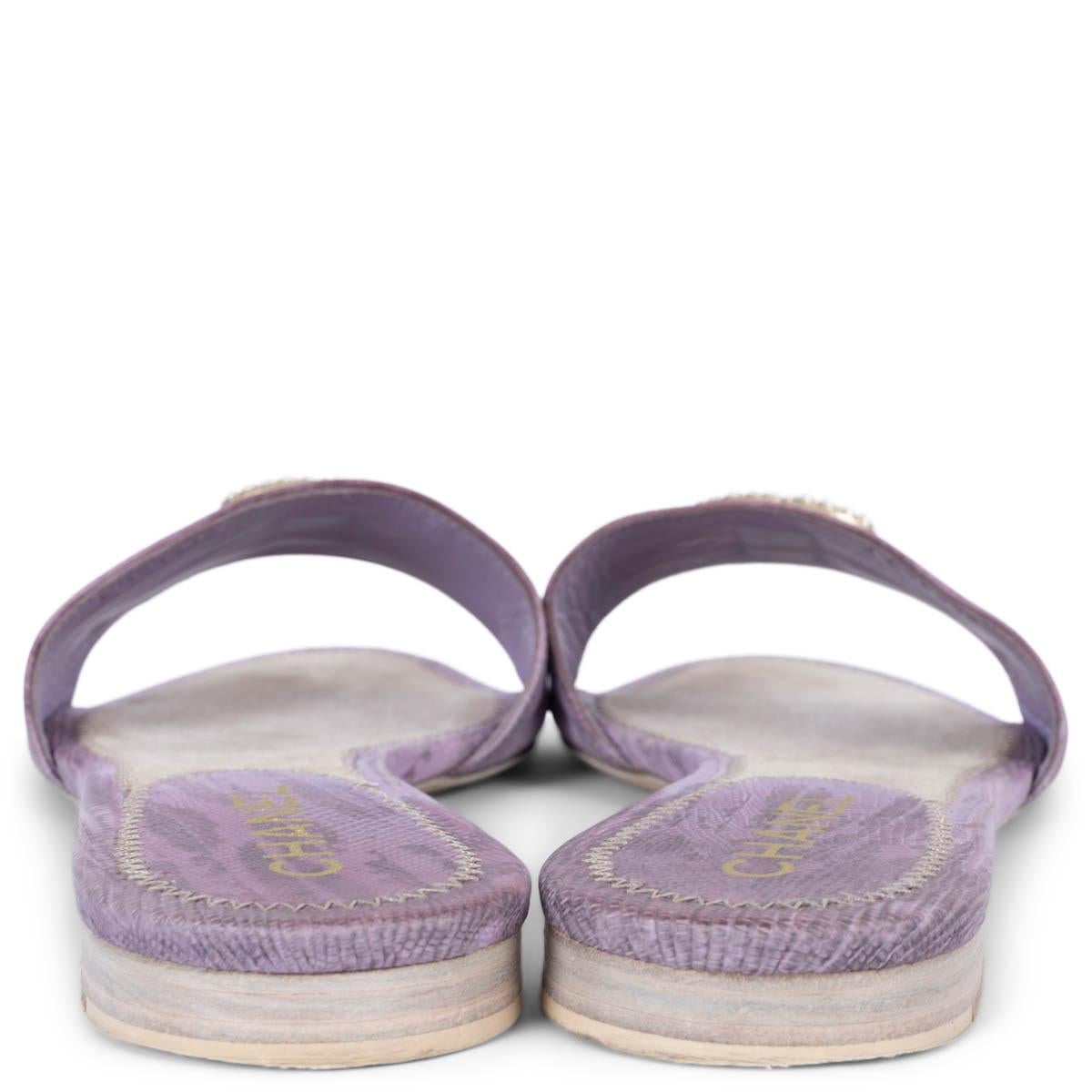 CHANEL lilac lizard 2013 13C PEARL CC SLIDE Sandals Shoes 38 For Sale 1