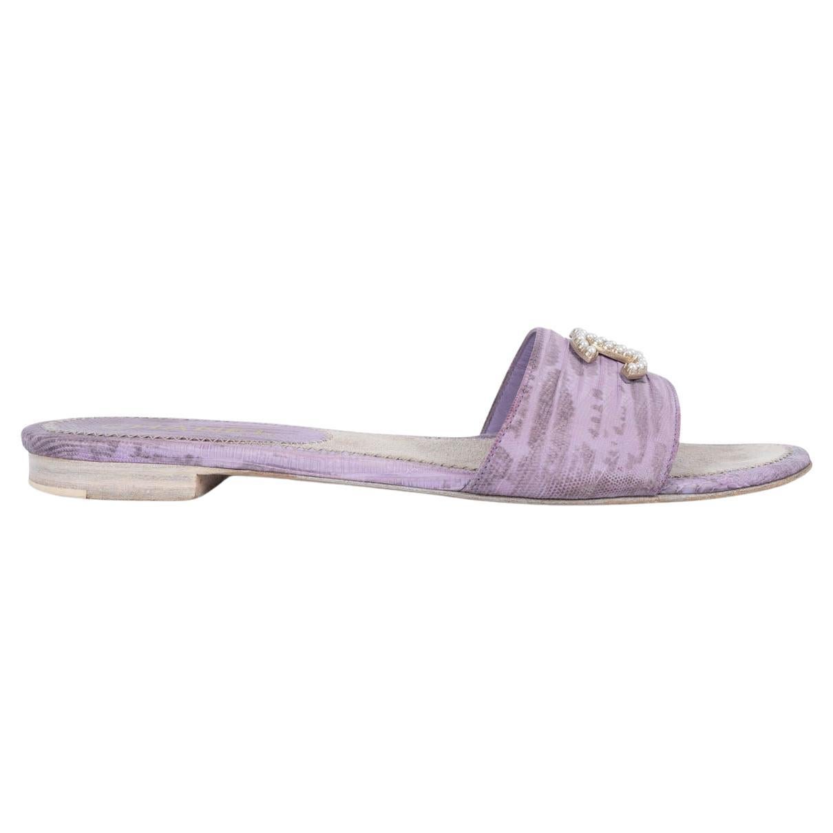 CHANEL lilac lizard 2013 13C PEARL CC SLIDE Sandals Shoes 38 For Sale