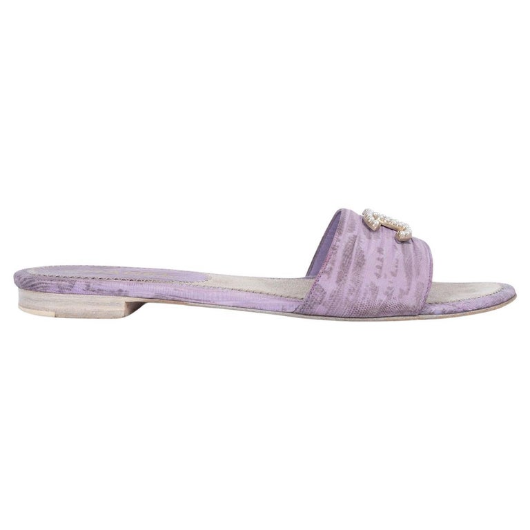 CHANEL lilac lizard 2013 13C PEARL CC SLIDE Sandals Shoes 38 For